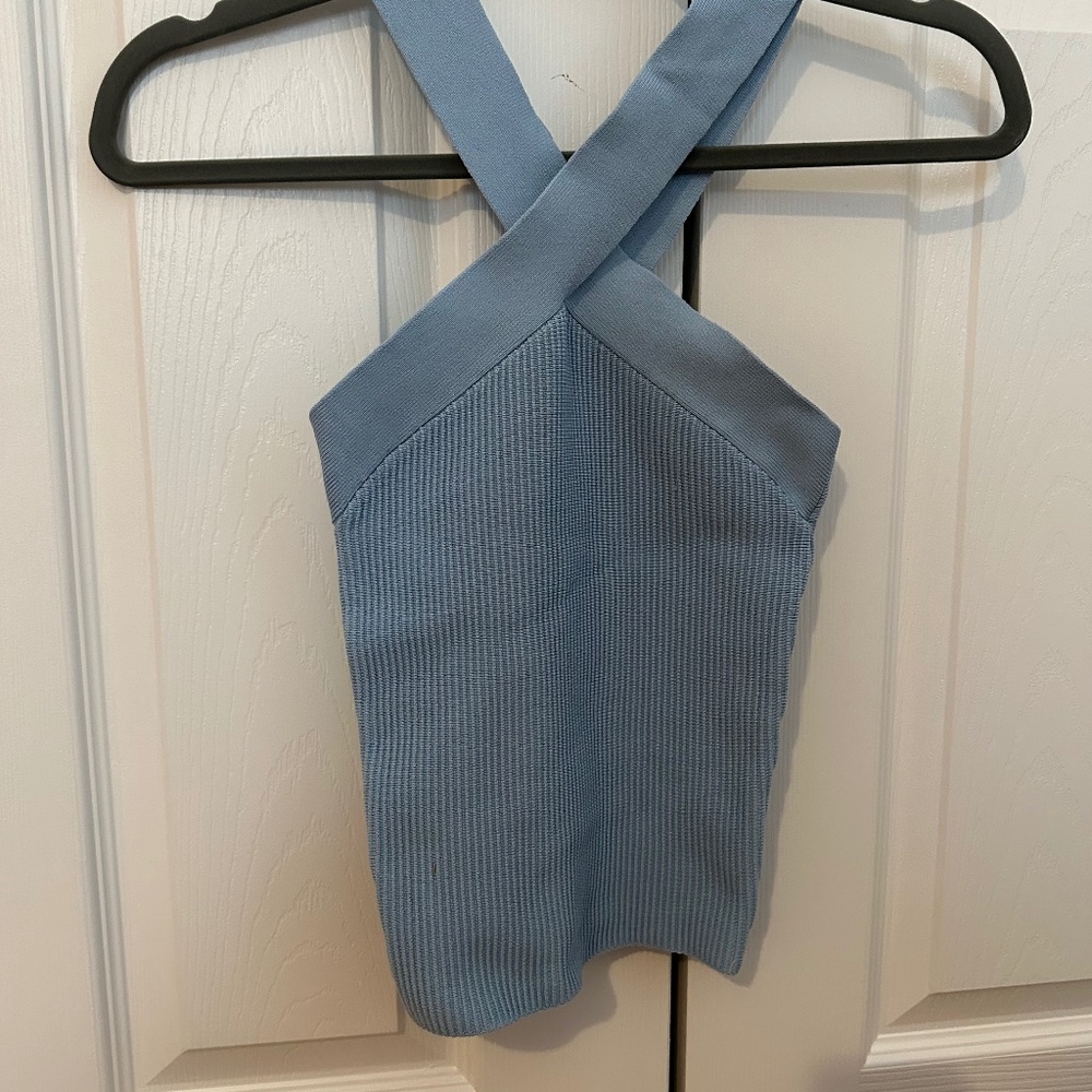 Criss-Cross Blue Ribbed Aritiza Top size XS